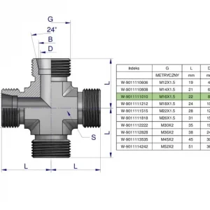 Czwórnik hydrauliczny metryczny BBBB M16x1.5 10L Waryński Wysoka jakość