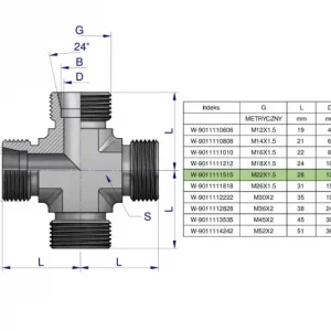 Czwórnik hydrauliczny metryczny BBBB M22x1.5 15L Waryński Szybka dostawa