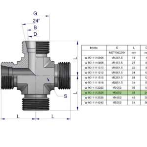 Czwórnik hydrauliczny metryczny BBBB M36x2 28L Waryński Nie przegap