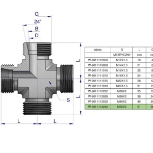 Czwórnik hydrauliczny metryczny BBBB M52x2 42L Waryński Okazja