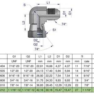 Do wyczerpania zapasów Kolanko hydrauliczne calowe AB 1 1/16" UNF (JIC) Waryński