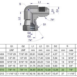 Kolanko hydrauliczne calowe AB 7/8" UNF (JIC) Waryński Ograniczona ilość