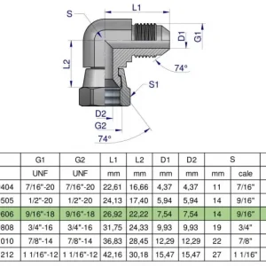 Kolanko hydrauliczne calowe AB 9/16" UNF (JIC) Waryński Najlepsza cena