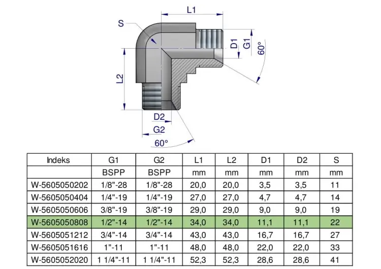 Okazja Kolanko hydrauliczne calowe BB 1/2" BSP (XW) Waryński ( sprzedawane po 5 )