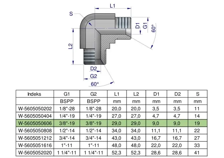 Kolanko hydrauliczne calowe BB 3/8" BSP (XW) Waryński ( sprzedawane po 5 ) Hit cenowy