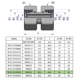 Złączka hydrauliczna metryczna AA M45x2 35L Waryński Premium
