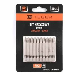 Bit krzyżowy PH 2x50 mm, (10 szt), S2, Teger Taniej