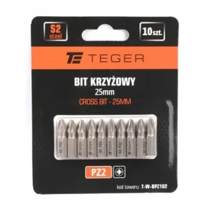 Bit krzyżowy PZ 2x25 mm, (10 szt), S2, Teger Nowość