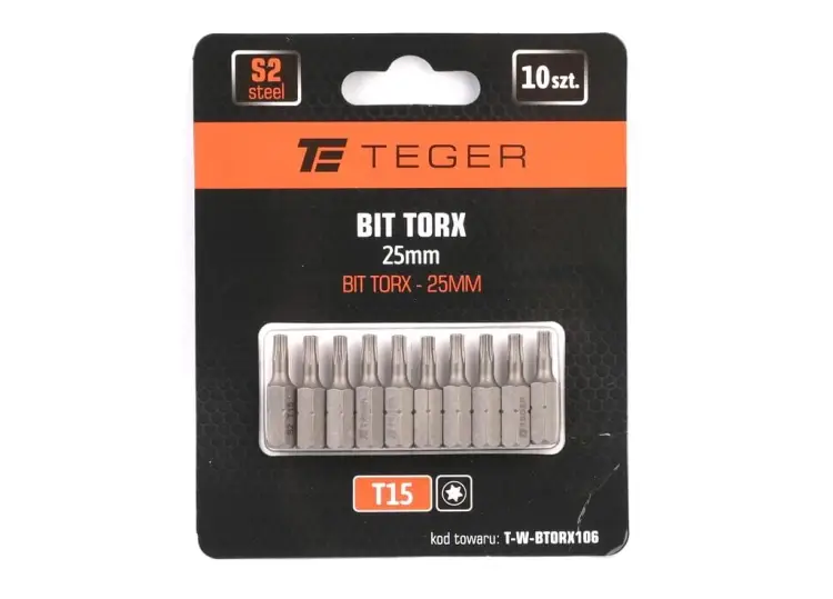 Obniżka ceny Bit TORX T15x25 mm, (10 szt), S2, Teger