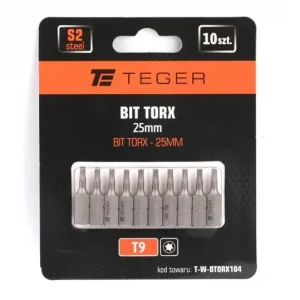 Bit TORX T9x25 mm, (10 szt), S2, Teger Tylko do końca tygodnia