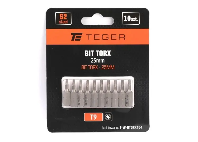 Bit TORX T9x25 mm, (10 szt), S2, Teger Tylko do końca tygodnia