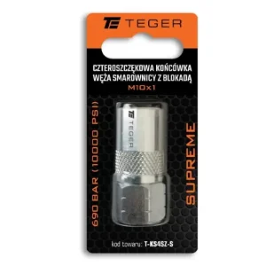 Czteroszczękowa końcówka węża smarownicy z blokadą M10x1. 690 BAR (10000 PSI) Supreme TEGER Zniżka
