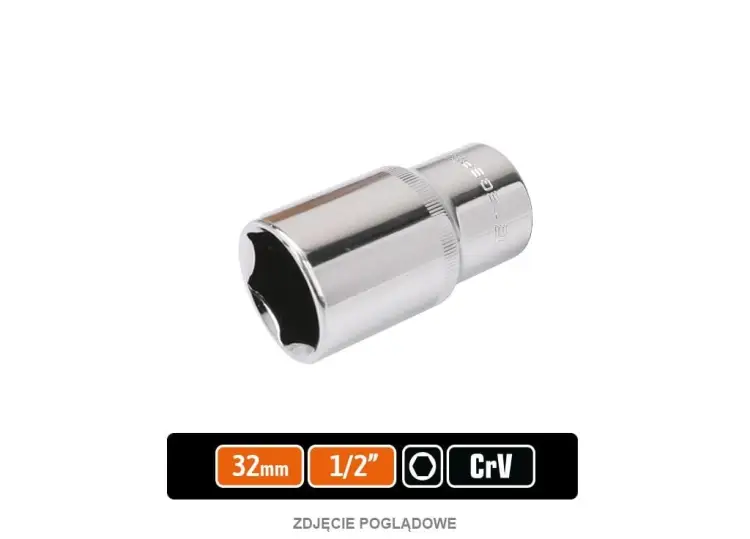 Klucz nasadowy 1/2" sześciokątny długi 32 mm, CR-V, Teger Premium