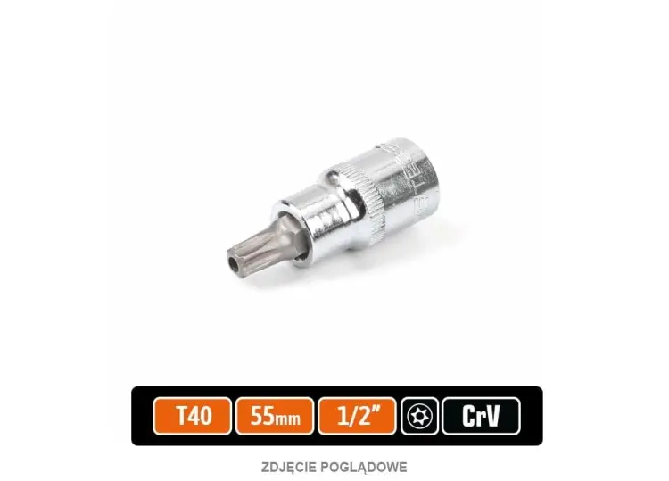 Nie przegap Klucz nasadowy 1/2" z bitem TORX T40x55 mm - z otworem, S2/CR-V, Teger