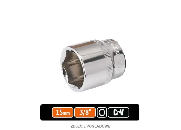 Oferta limitowana Klucz nasadowy 3/8" sześciokątny 15 mm, CR-V, Teger