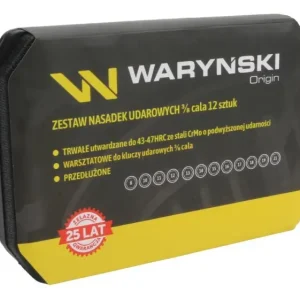 Zestaw nasadek udarowych, 3/8 cala przedłużanych z utwardzanej stali stopowej CrMo 12 el., do prac w mechanice pojazdowej, warsztatowych, konstrukcyjnych, Waryński Okazja