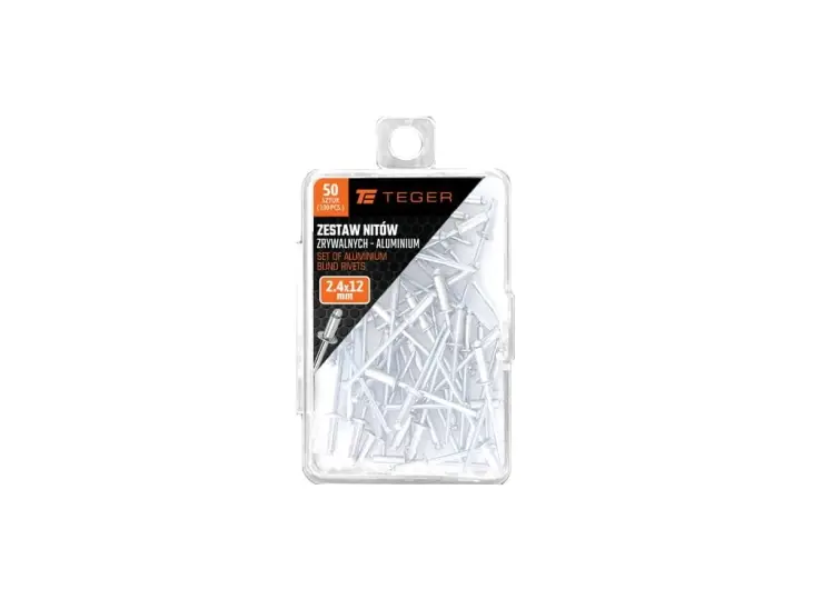 Zestaw nitów zrywalnych. aluminiowych (2.4x12mm) / 50 szt. / TEGER Nowy