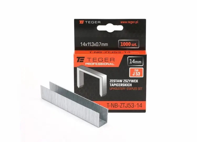 Zestaw zszywek tapicerskich PROFESSIONAL (typ J/53) 14/11,3/0,7mm / 1000 szt / TEGER Bezpieczna płatność