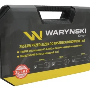 Zestaw przedłużek do nasadek udarowych, 1 cal 150 250 i 350 mm z utwardzanej stali stopowej CrMo 3 el., do prac w mechanice pojazdowej, warsztatowych, konstrukcyjnych, Waryński Ograniczona ilość