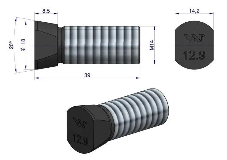 Śruba kpl. płużna oval z dwóch stron ścięta M14x39 mm kl.12.9 zastosowanie Vogel & Noot Waryński M14X39OV2VN ( sprzedawane po 25 ) Ekspresowa dostawa